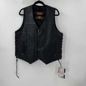 NWT MILWAUKEE SH1391 BLACK LEATHER 10 POCKET MOTORCYCLE RIDER VEST
